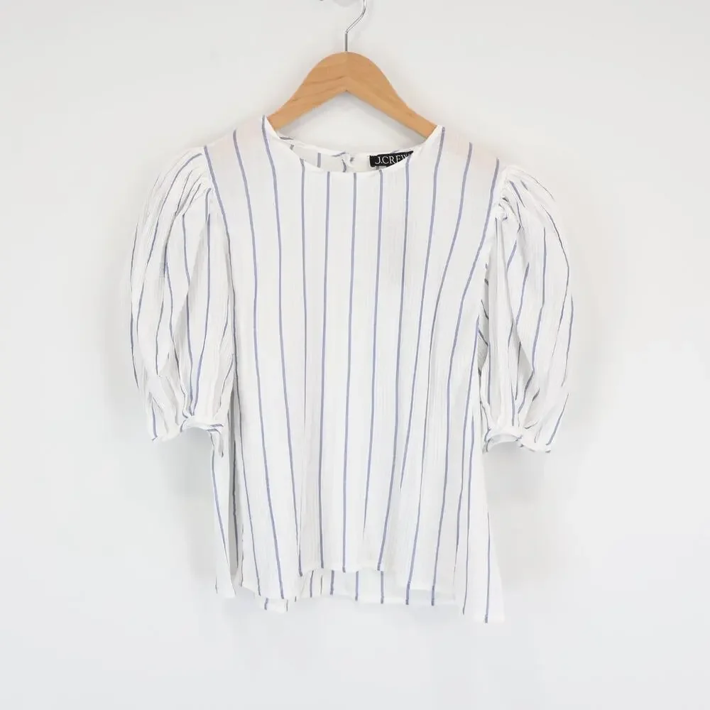 J.Crew Puff Sleeve Stripe Sheer Gauze Ivory Top Size Small NWT
